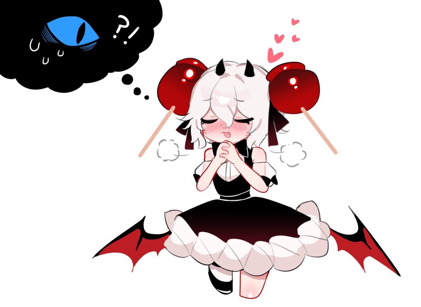 1girl, black_bow, black_bowtie, black_dress, bow, bowtie, candy_apple, candy_apple_cookie