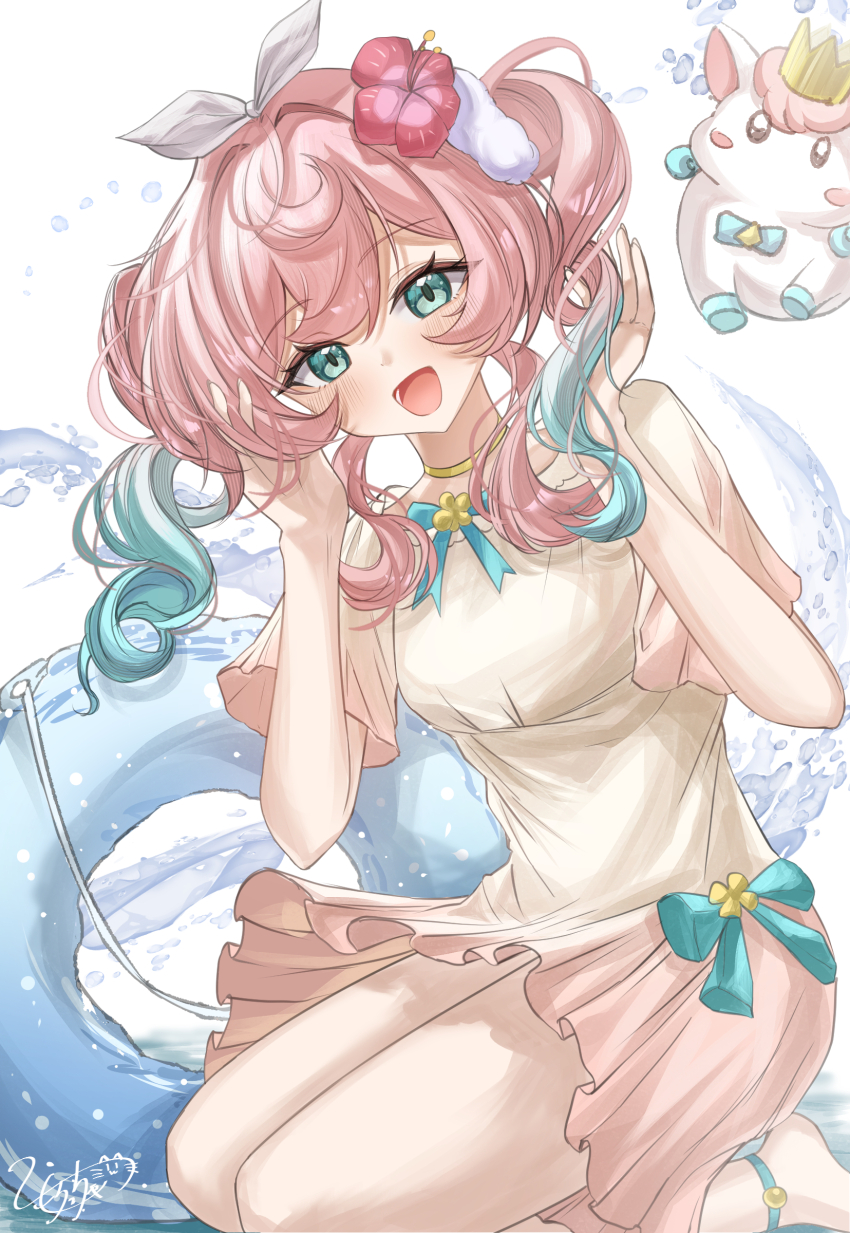 1girl, absurdres, alternate_costume, aqua_eyes, aqua_hair, breasts, commentary_request, dress