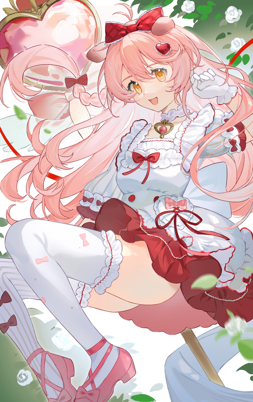 absurdres, ariko_(aaaaarik), arknights, bow, bowtie, dress, flower, frilled_dress