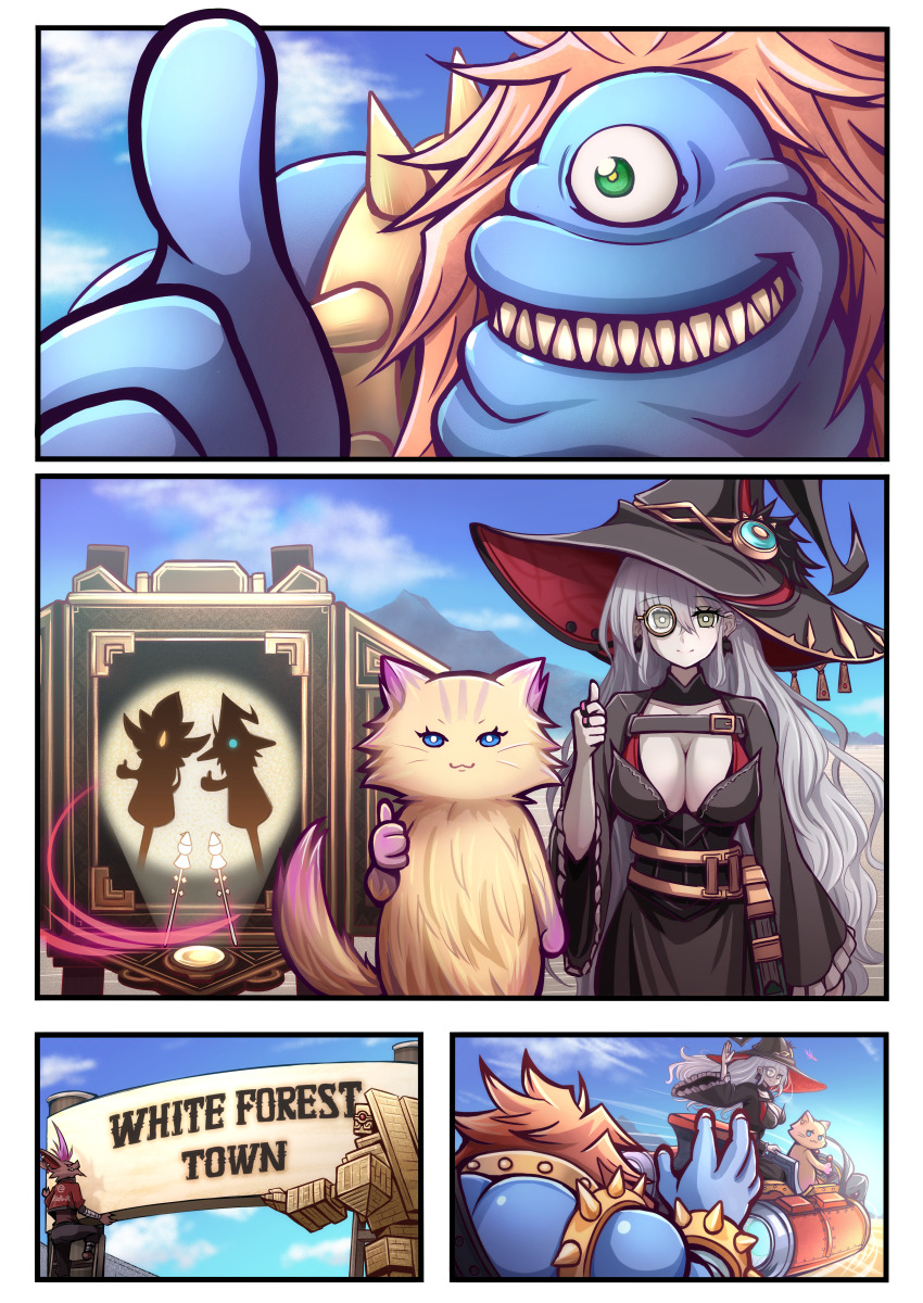 1girl, absurdres, akisame_rizu, blonde_hair, blue_skin, breasts, cleavage, colored_skin