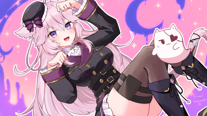 0_sakana_san, 1girl, absurdres, animal_ears, belt, black_belt, black_boots, black_dress