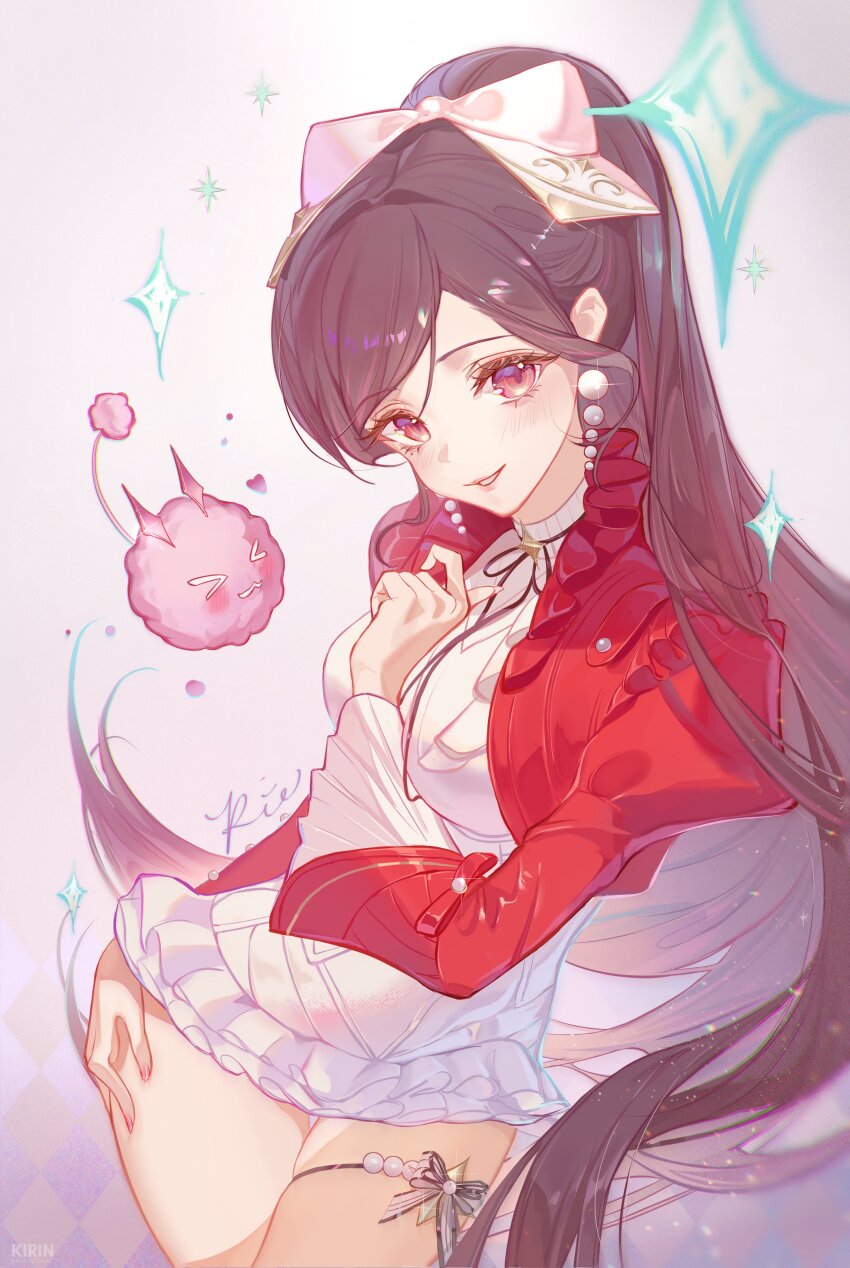 1girl, absurdres, astra_yao, astra_yao_(cosplay), black_hair, blush, bow, breasts