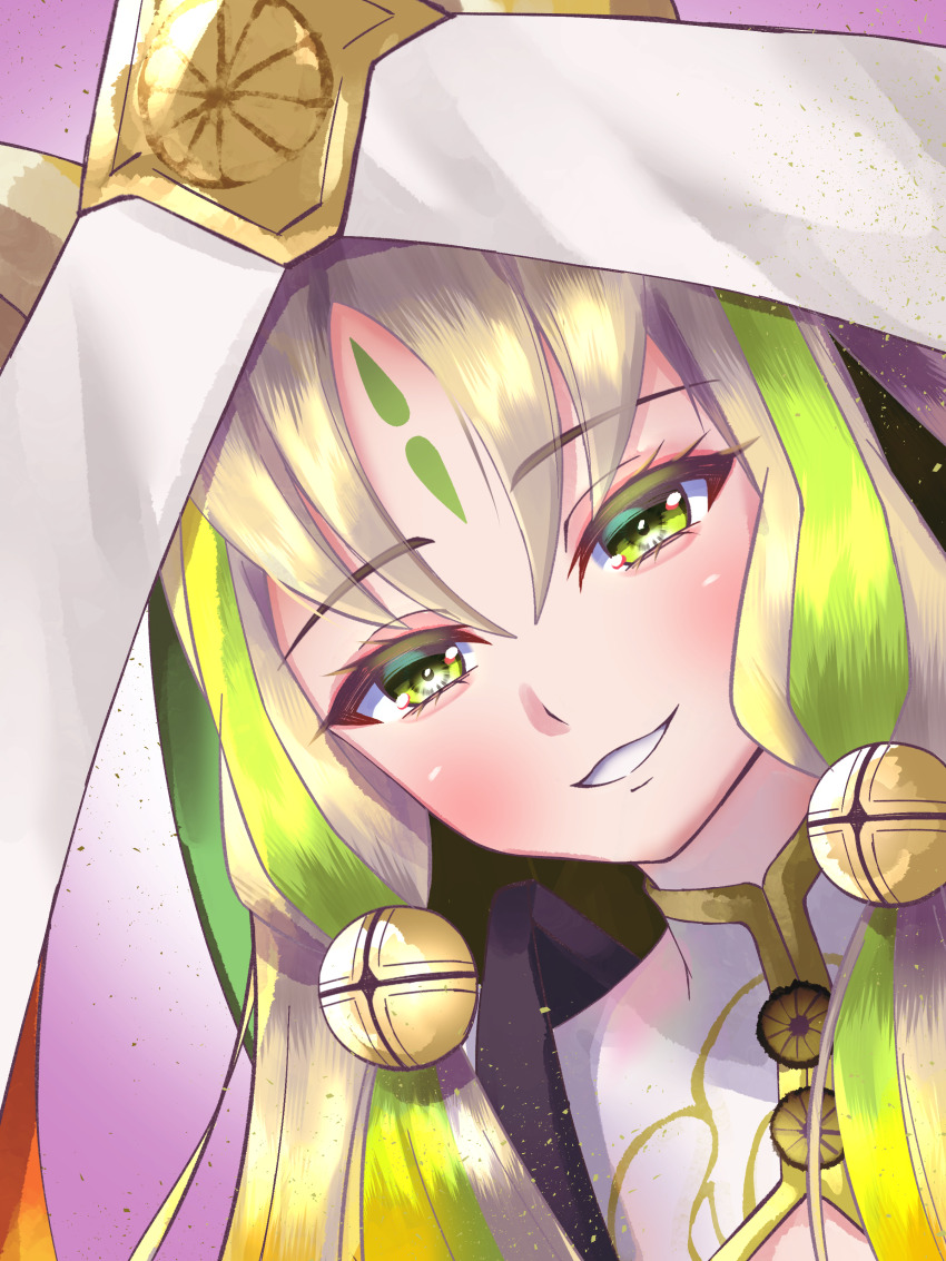 1girl, absurdres, animal_ears, arahime_the_manifested_mikanko, bell, blush, duel_monster, facial_mark