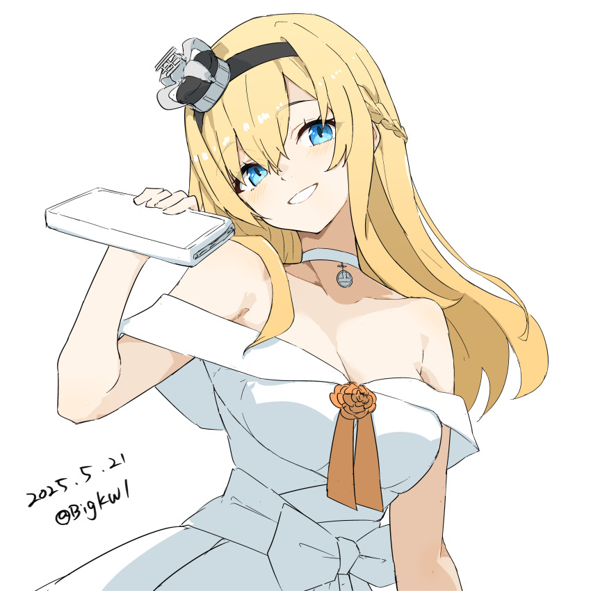 1girl, absurdres, bigkwl, blonde_hair, blue_eyes, braid, breasts, choker