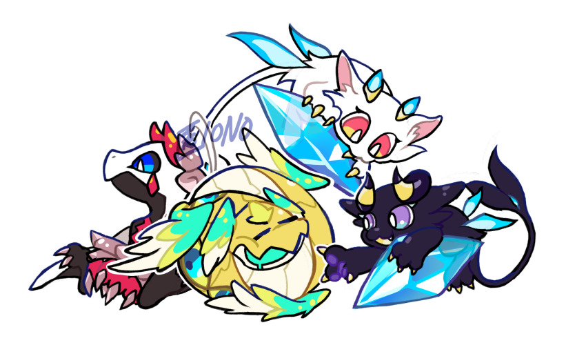 blue_gem, cherubim_(dragon_village), dragon, dragon_village_(series), dragon_village_collection, extra_eyes, feathered_wings, gem