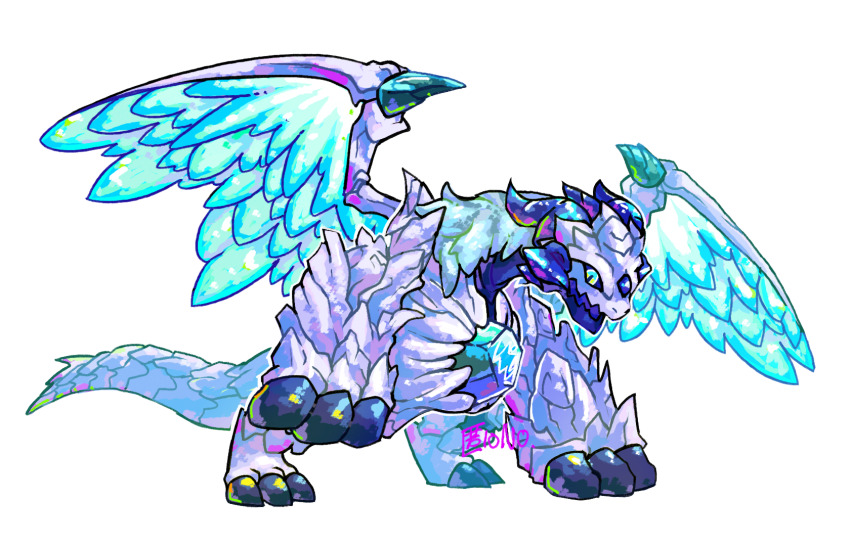 blue_gem, blue_wings, character_request, commentary_request, dragon, dragon_village_(series), dragon_village_collection, feathered_wings