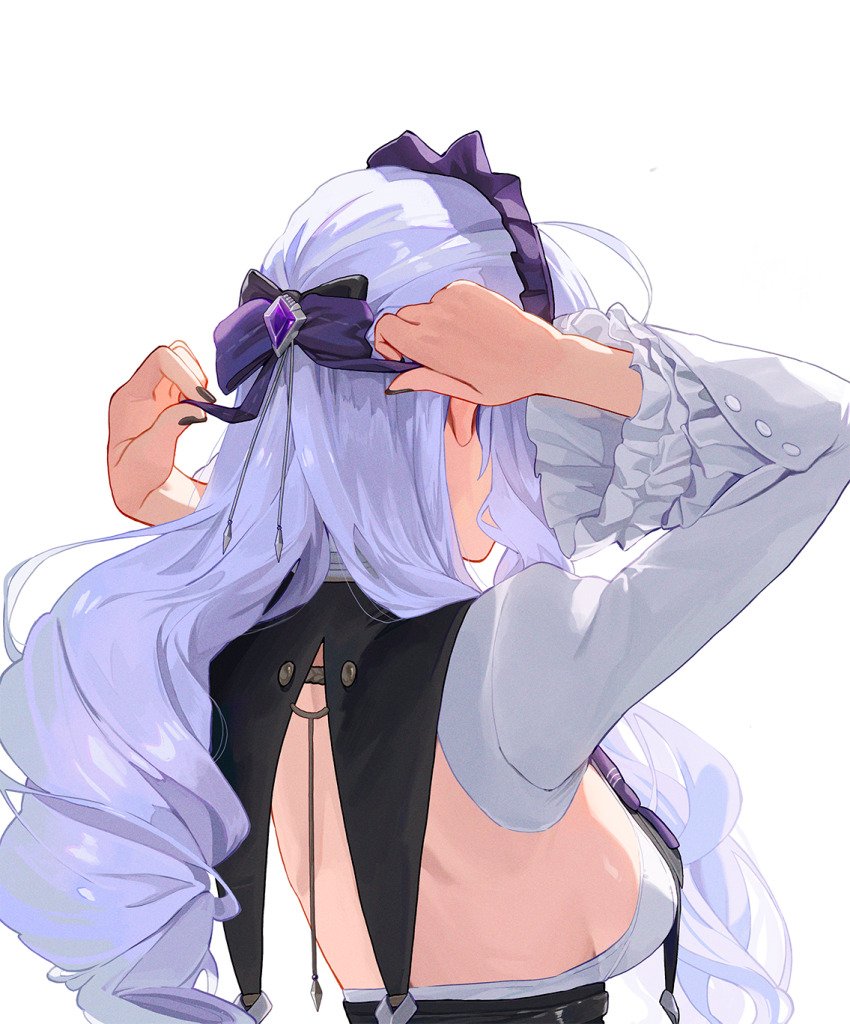 1girl, backless_dress, backless_outfit, black_corset, breasts, commentary_request, corset, dress