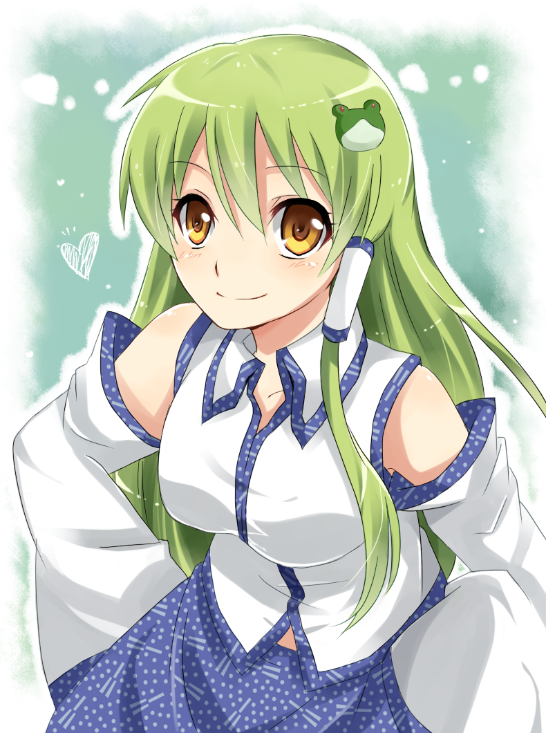 1girl, bad_id, bad_pixiv_id, blush, breasts, female_focus, frog, green_hair