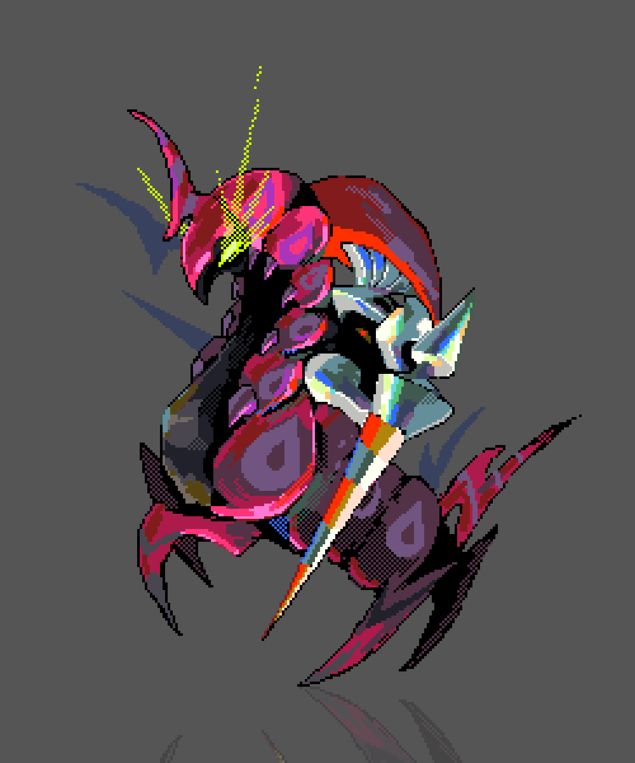 armor, bug, escavalier, eye_trail, gen_5_pokemon, glowing, glowing_eye, glowing_eyes