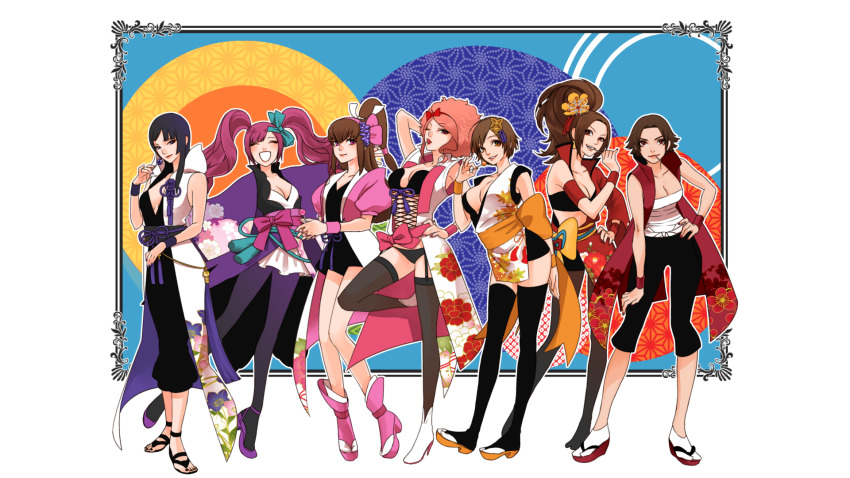 aya_(sengoku_musou), black_hair, breasts, brown_hair, candy, cleavage, contemporary, corset