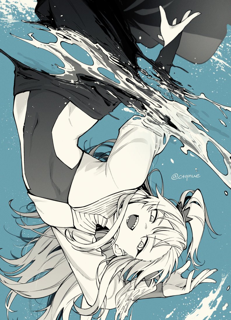 1girl, blue_background, centuria, centuria_(manga), ctqnue, hydrokinesis, lacrima_(centuria), long_hair