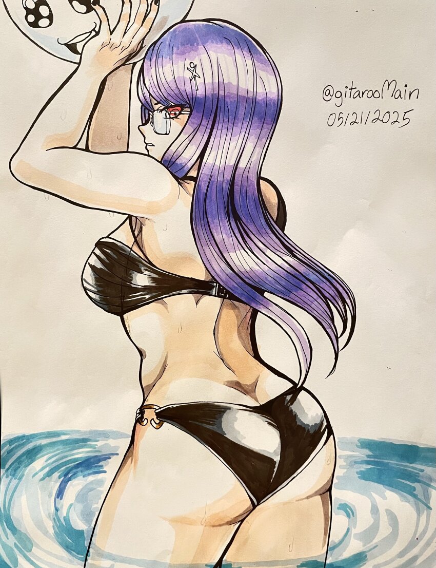 1girl, absurdres, ass, ass_focus, bikini, black_bikini, female_focus, fingernails