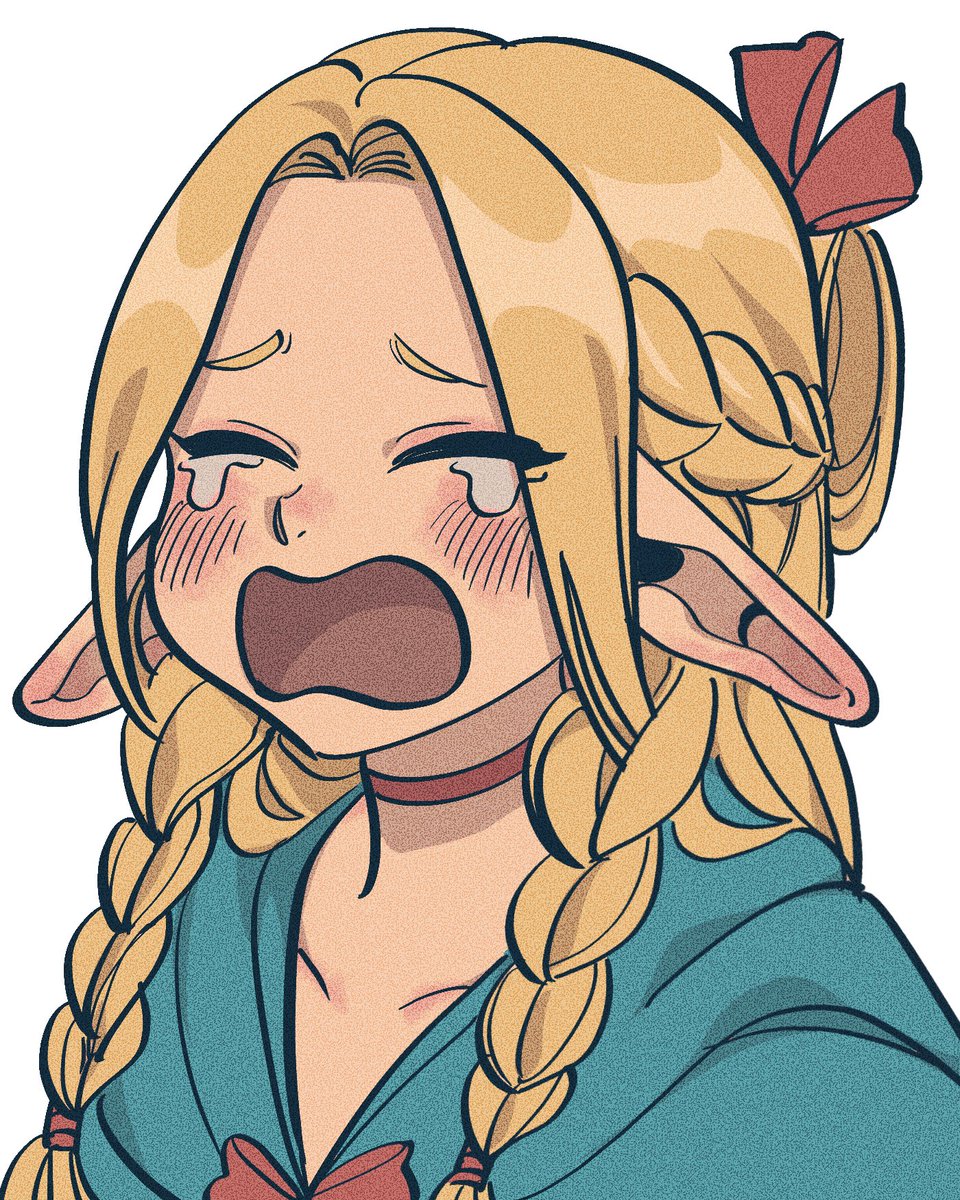 1girl, blonde_hair, blue_robe, blush, braid, choker, closed_eyes, commentary_request