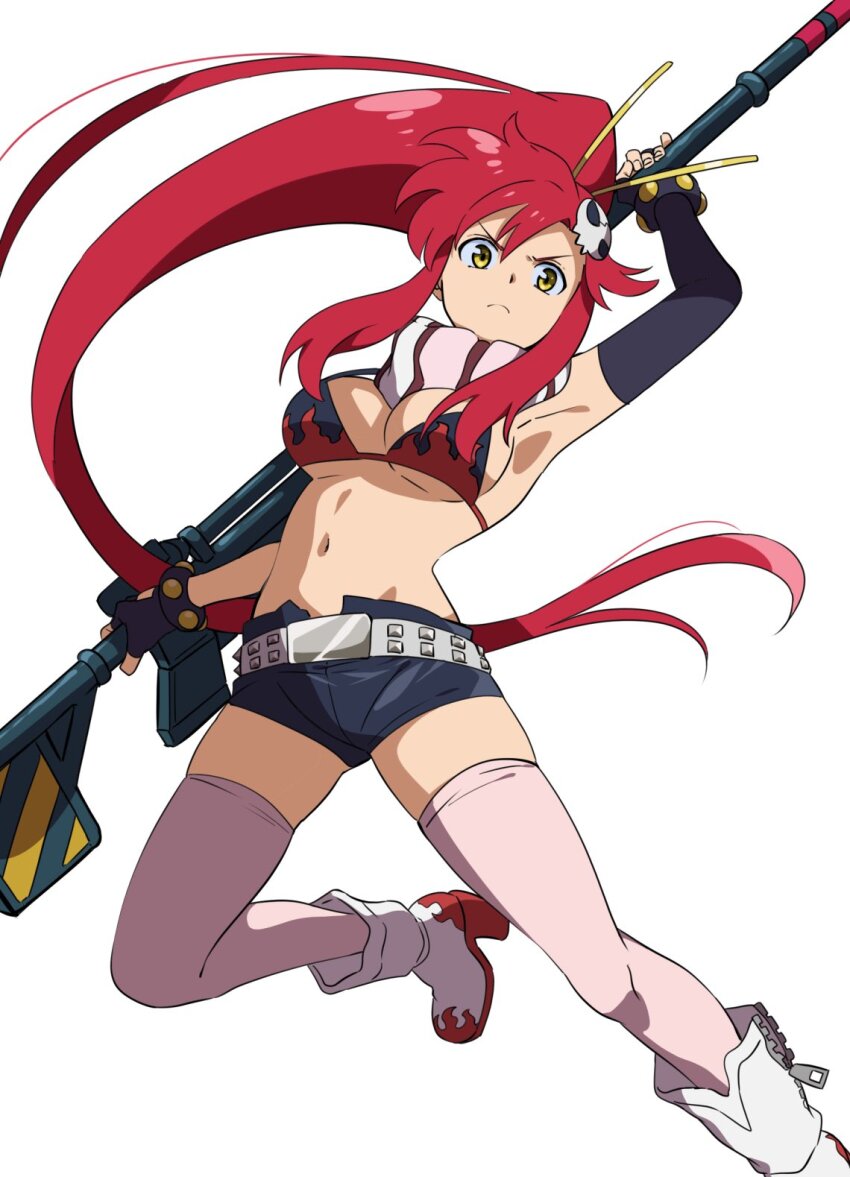 1girl, anti-materiel_rifle, belt, bikini, bikini_top_only, bracelet, breasts, fingerless_gloves