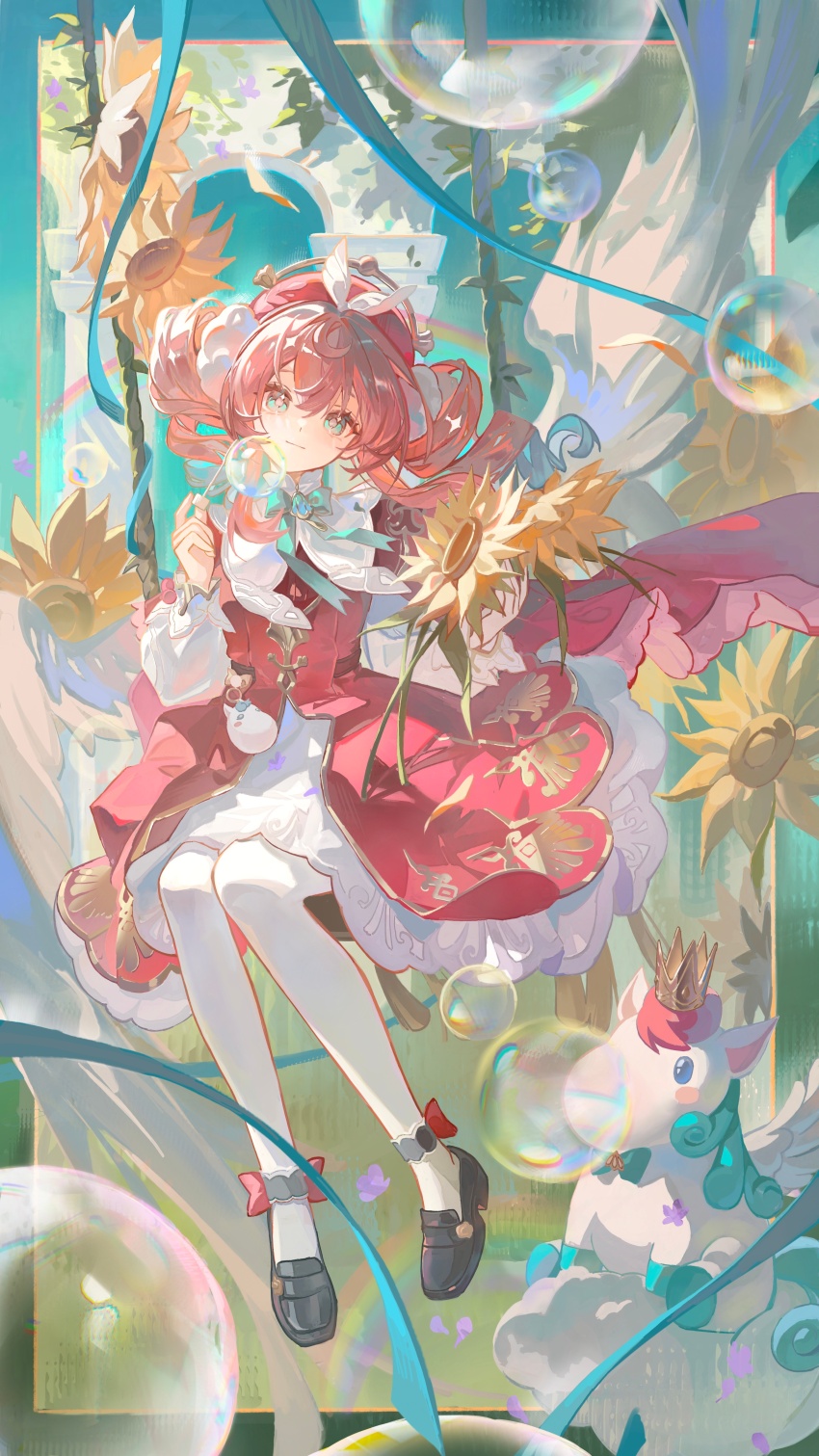 1girl, absurdres, air_bubble, aqua_bow, aqua_bowtie, black_shoes, blinklikeer, bow