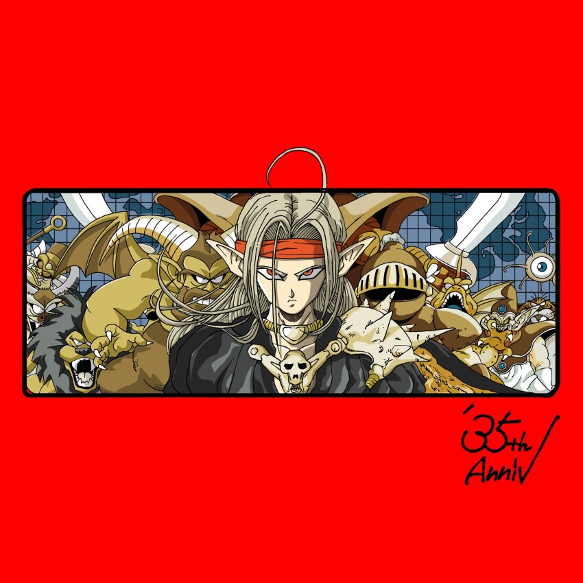 4boys, 6+others, aamon_(dq4), ahoge, anniversary, armor, choker, commentary_request