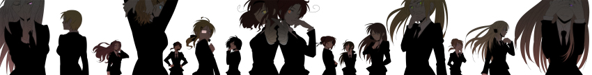 6+girls, absurdres, ahoge, alternate_costume, alternate_hairstyle, america_(female)_(hetalia), america_(hetalia), arm_behind_back, arm_behind_head, arm_up, arms_up, austria_(female)_(hetalia), austria_(hetalia), axis_powers_hetalia, bad_id, bad_pixiv_id, black_hair, blonde_hair, blue_eyes, braid, brown_hair, canada_(female)_(hetalia), canada_(hetalia), china_(female)_(hetalia), china_(hetalia), covering_own_eyes, double_bun, finger_gun, finger_to_mouth, foreshortening, formal_clothes, france_(female)_(hetalia), france_(hetalia), frown, genderswap, genderswap_(mtf), germany_(female)_(hetalia), germany_(hetalia), glasses, green_eyes, grey_hair, grin, hair_bun, hair_ornament, hair_ribbon, hairclip, hand_on_another's_face, hand_on_head, hand_on_own_face, hand_on_own_hip, hands_on_another's_face, hands_on_own_face, heterochromia, highres, hip_focus, hong_kong_(female)_(hetalia), hong_kong_(hetalia), japan_(female)_(hetalia), japan_(hetalia), korea_(female)_(hetalia), korea_(hetalia), long_hair, long_image, looking_back, multicolored_eyes, multiple_girls, necktie, northern_italy_(female)_(hetalia), northern_italy_(hetalia), one_eye_closed, orange_eyes, outstretched_arm, parted_bangs, ponytail, prussia_(female)_(hetalia), prussia_(hetalia), purple_eyes, ribbon, russia_(female)_(hetalia), russia_(hetalia), ruyow_(michinaga_kazuki), scar, short_hair, shushing, siblings, simple_background, single_hair_bun, sisters, smile, southern_italy_(female)_(hetalia), southern_italy_(hetalia), spain_(female)_(hetalia), spain_(hetalia), suit, sweden_(female)_(hetalia), sweden_(hetalia), swept_bangs, twintails, united_kingdom_(female)_(hetalia), united_kingdom_(hetalia), wavy_hair, white_background, white_theme, wide_image, wind, wink, yellow_eyes