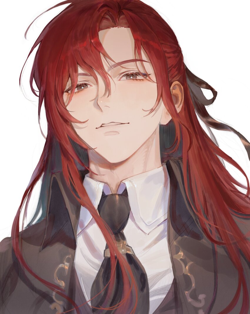 1boy, absurdres, black_necktie, brown_eyes, cale_henituse, collared_shirt, hair_between_eyes, highres