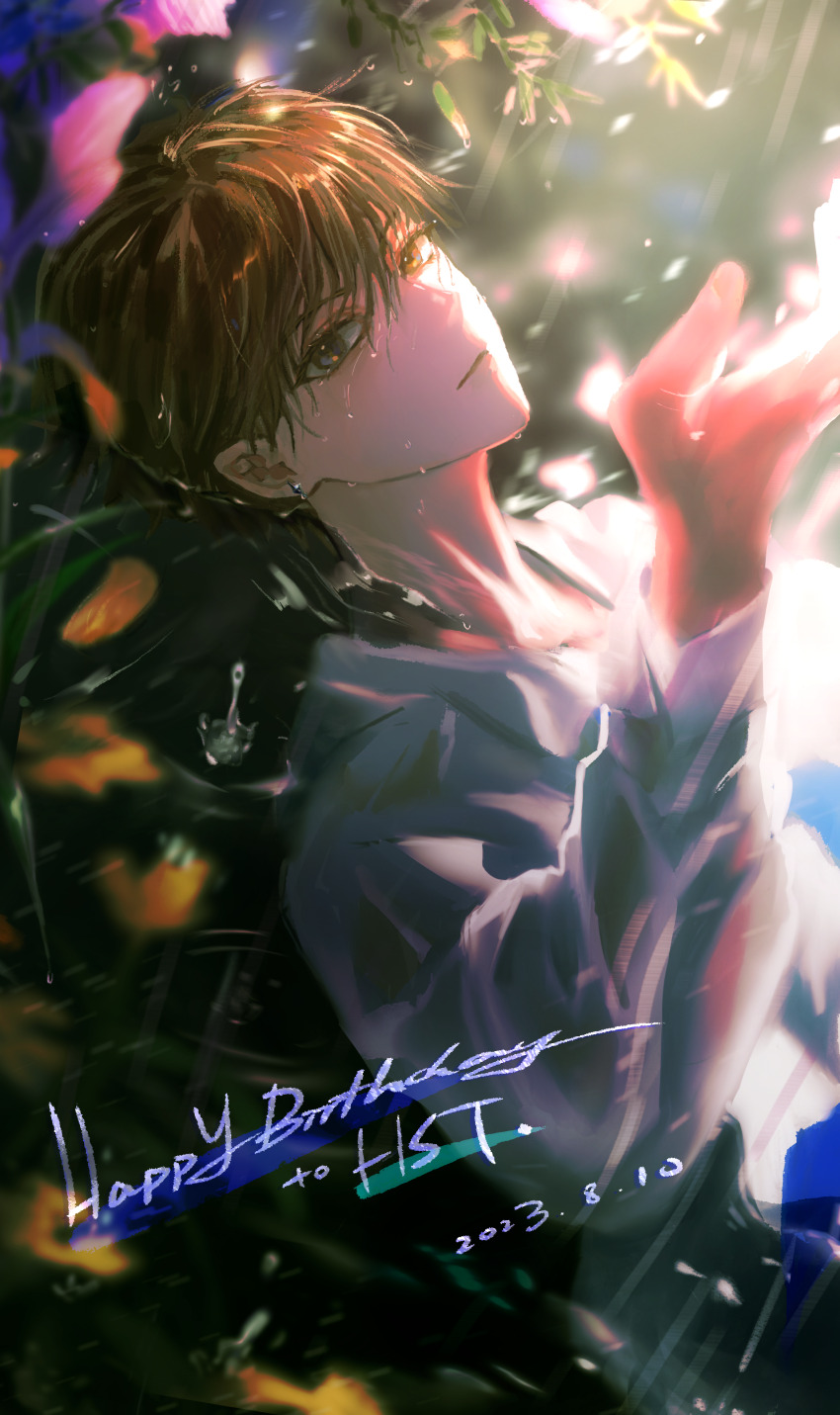 1boy, absurdres, afloat, blonde_hair, blurry, chinese_commentary, dated, driedpersimmonisverydelicious