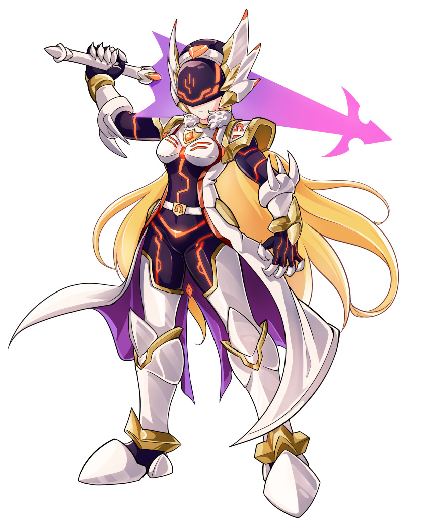 1girl, absurdres, alternate_costume, armor, armored_boots, belt, blonde_hair, bodystocking