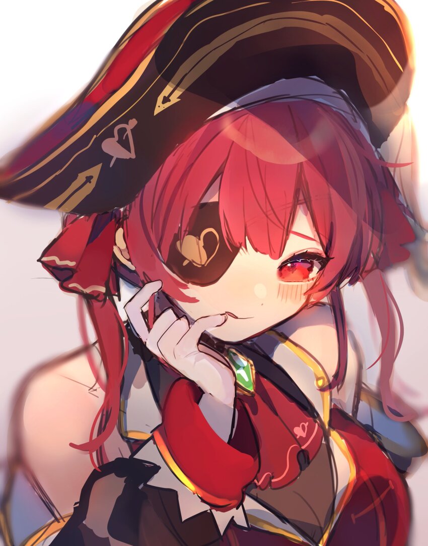 1girl, ascot, bare_shoulders, bicorne, black_coat, breasts, chikuwa_(tikuwaumai_), cleavage