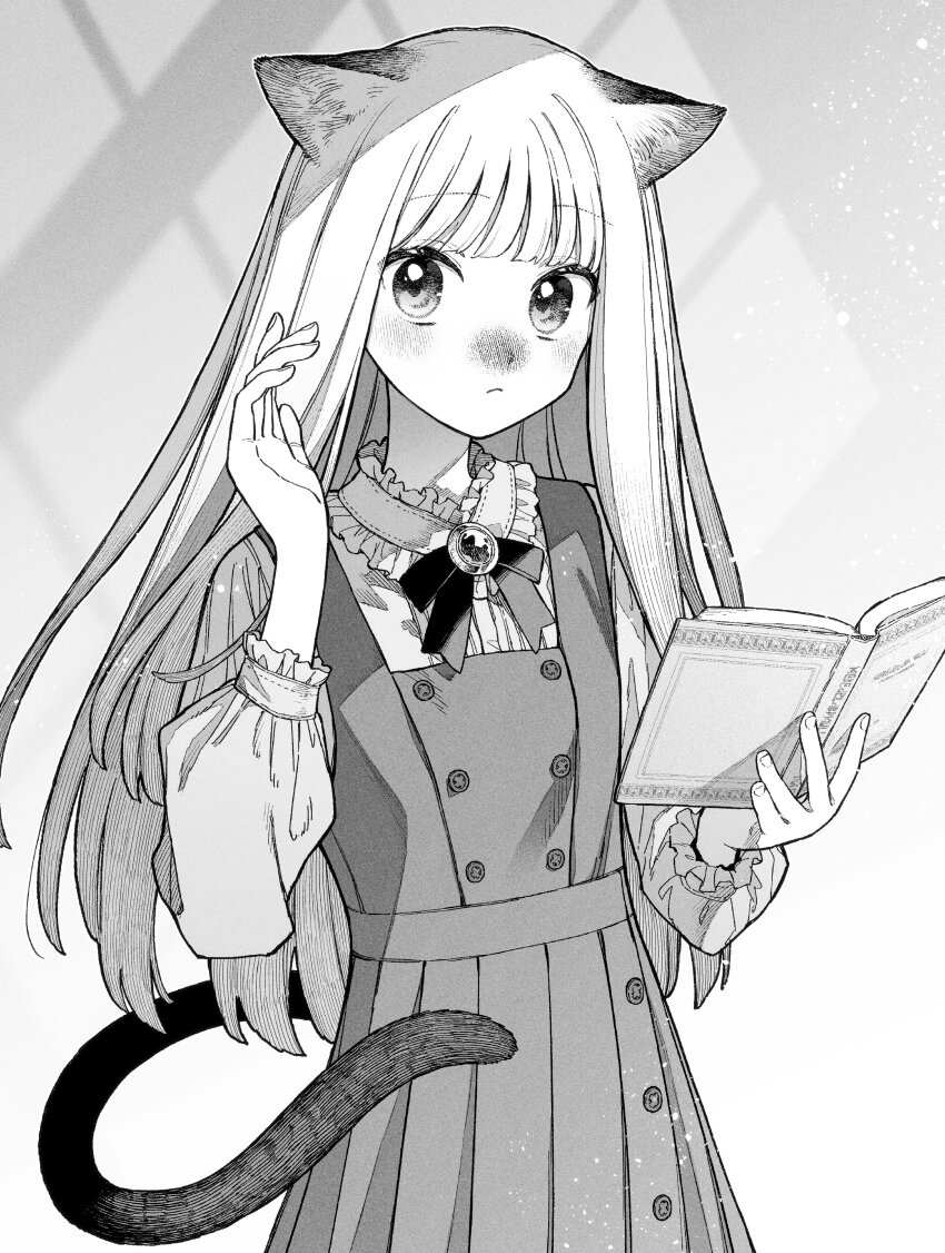 1girl, absurdres, animal_ear_fluff, animal_ears, arisancake, blunt_bangs, blush, book