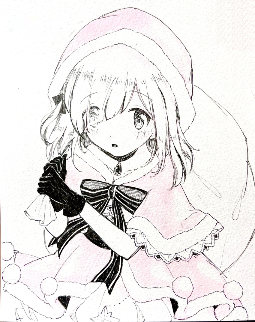 1girl, asymmetrical_bangs, blunt_bangs, capelet, carrying_over_shoulder, choker, collarbone, corset