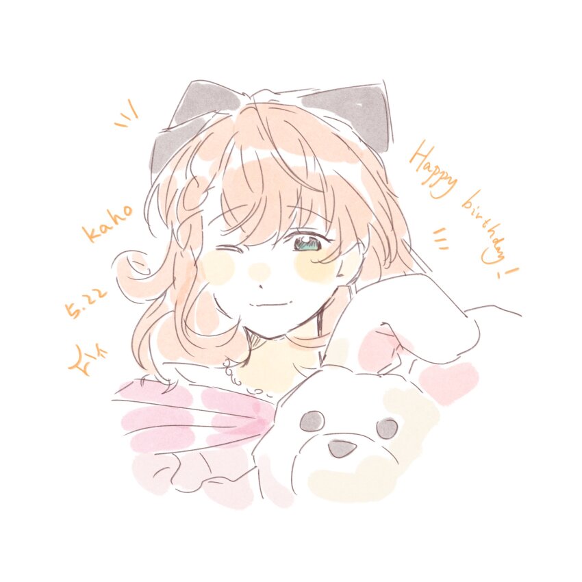 1girl, ;), bare_shoulders, black_bow, blush, bow, braid, braided_bangs