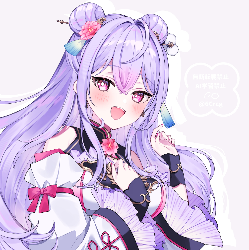 1girl, 6crcg, :d, ahoge, artist_name, blush, bow, breasts