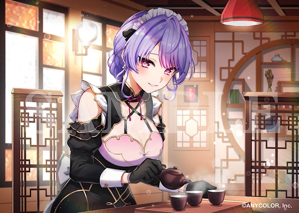 1girl, ahoge, black_dress, black_gloves, black_sleeves, blush, braid, breasts