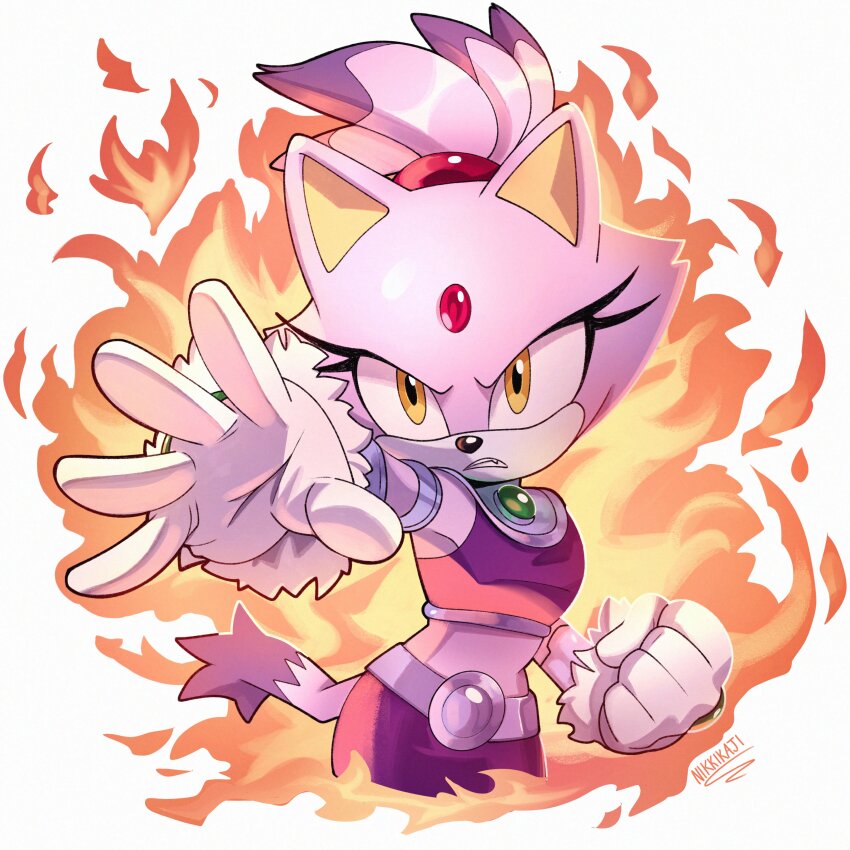 1girl, absurdres, animal_ears, armlet, artist_name, blaze_the_cat, cat_ears, cat_girl