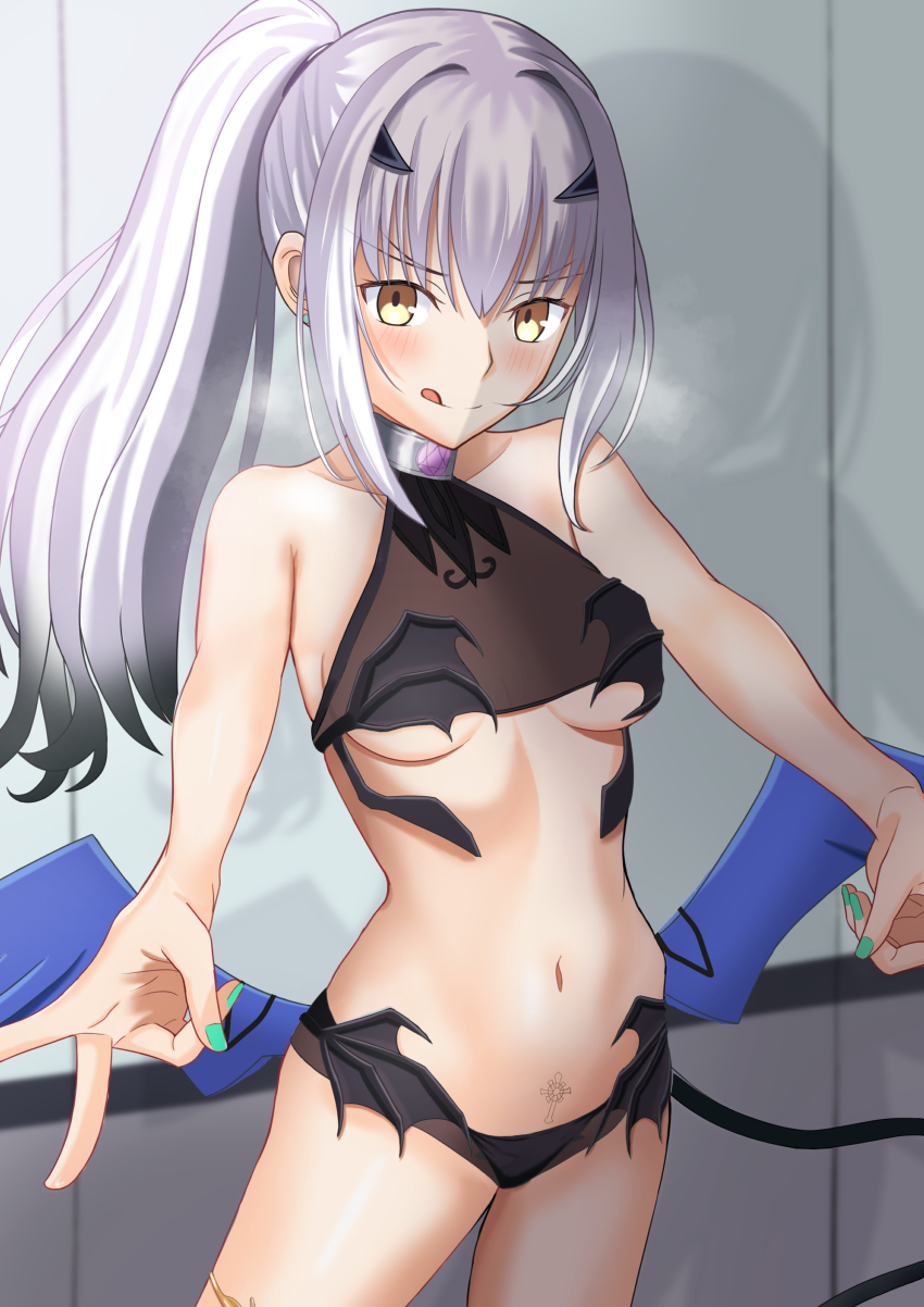 1girl, absurdres, bare_shoulders, bikini, black_bikini, blush, breasts, dragon_wings