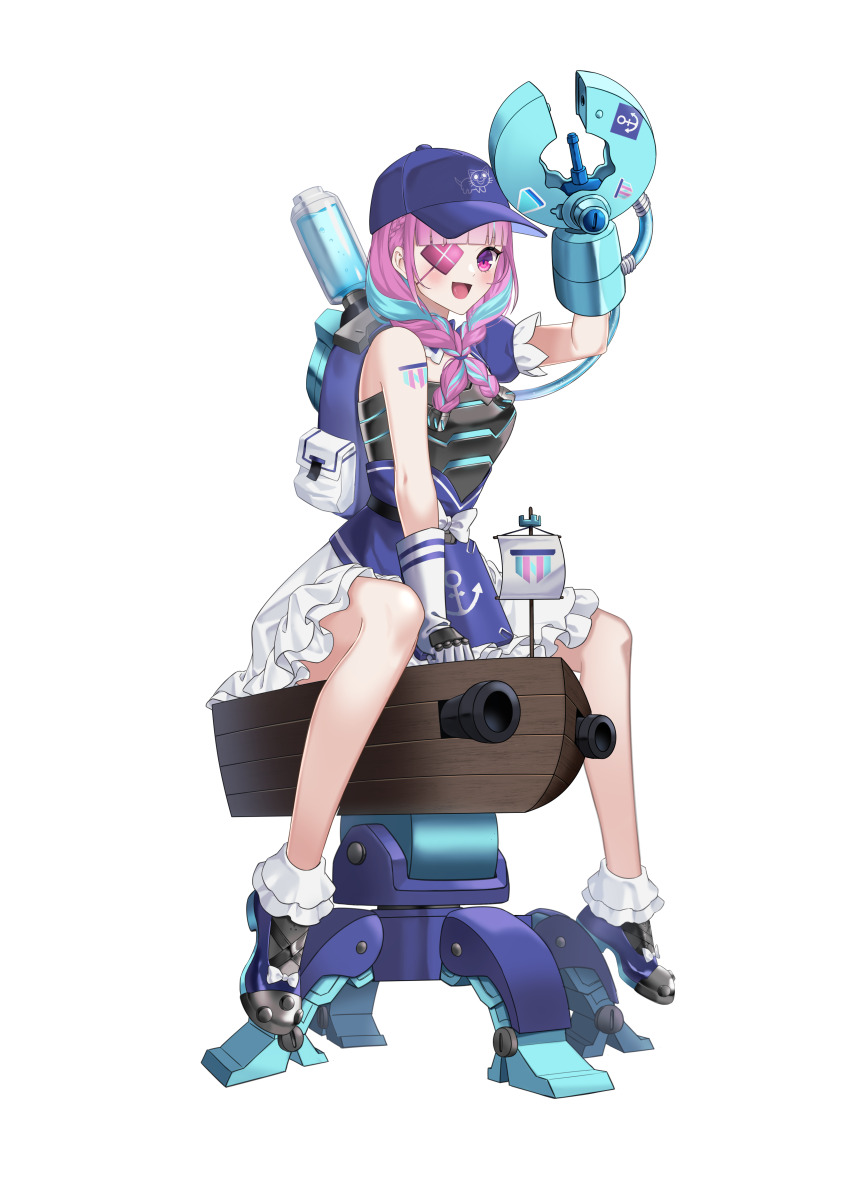 absurdres, anchor_print, anchor_symbol, baseball_cap, boat, braid, colored_inner_hair, cosplay