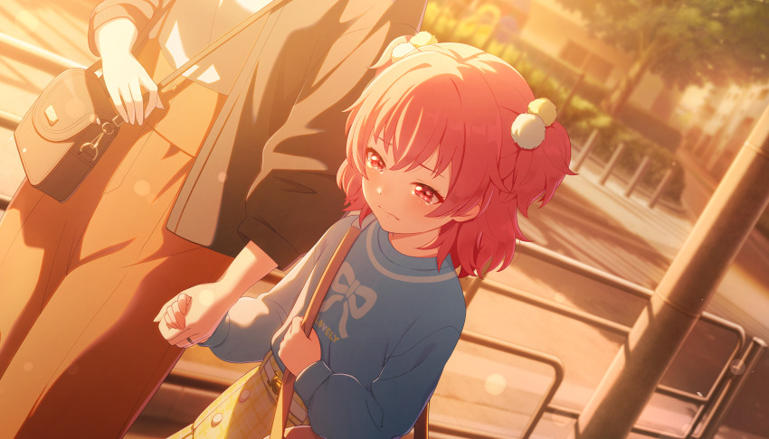 aged_down, cheer_with_my_heart!_(project_sekai), closed_mouth, colorful_palette, game_cg, highres, medium_hair, momoi_airi, official_art, pink_eyes, pink_hair, project_sekai, tears, two_side_up