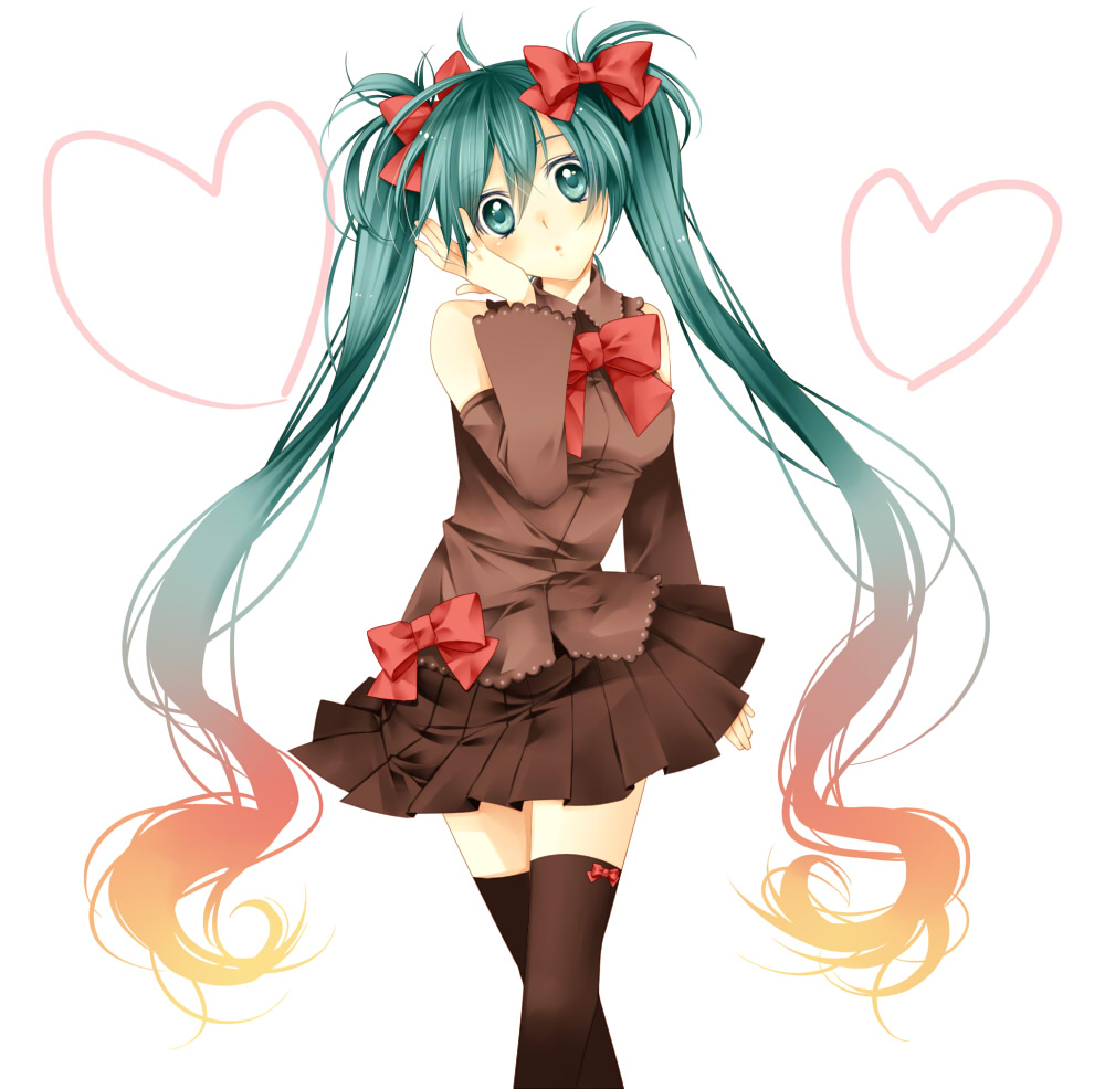 1girl, bad_id, bad_pixiv_id, bow, bowtie, detached_sleeves, female_focus, green_eyes