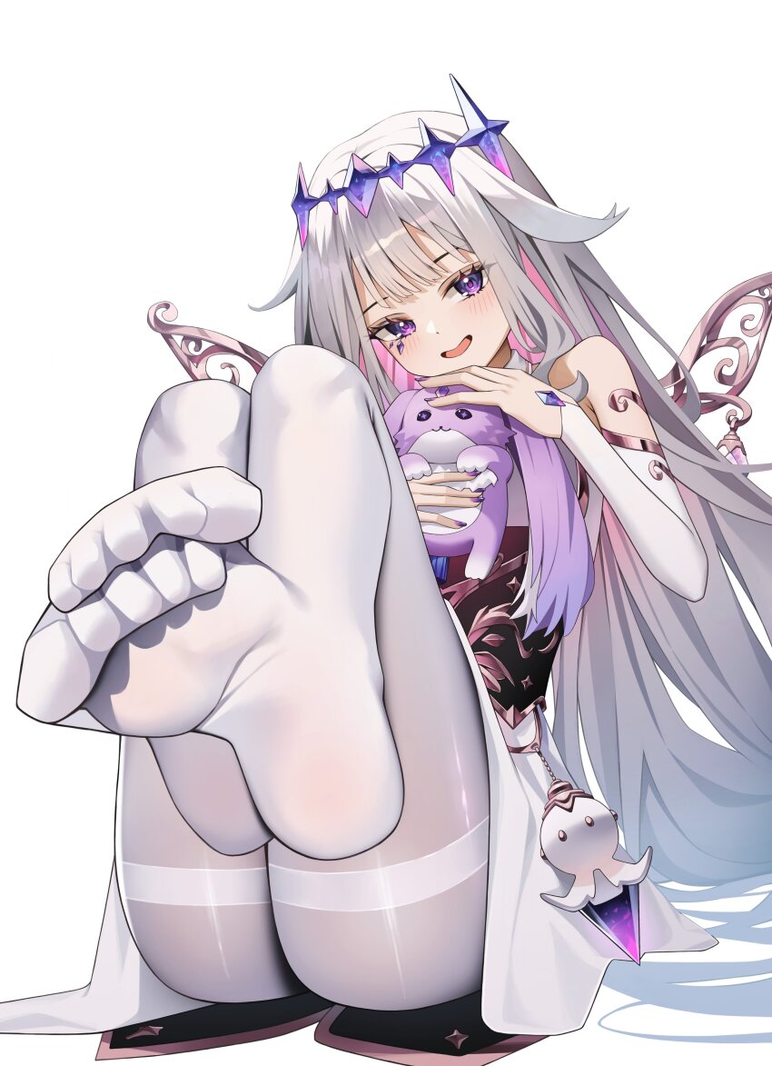 1girl, absurdres, aspih_sp, blush, breasts, colored_inner_hair, feet, foot_focus