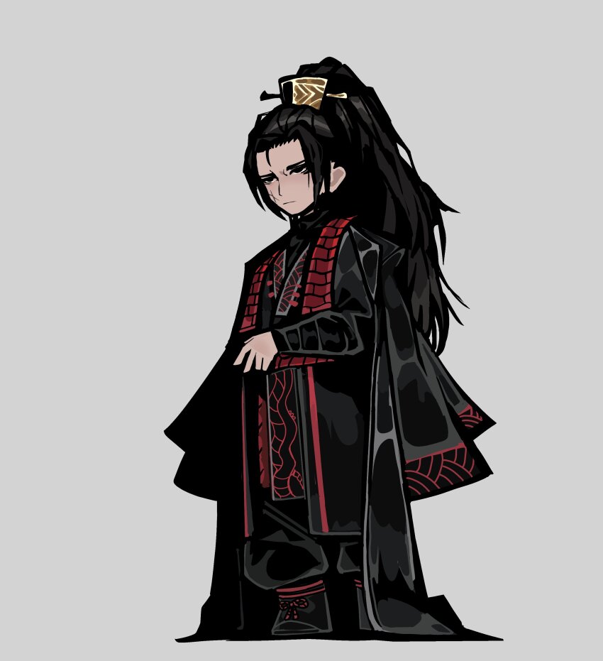 1boy, absurdres, baggy_pants, black_boots, black_coat, black_eyes, black_hair, black_hanfu