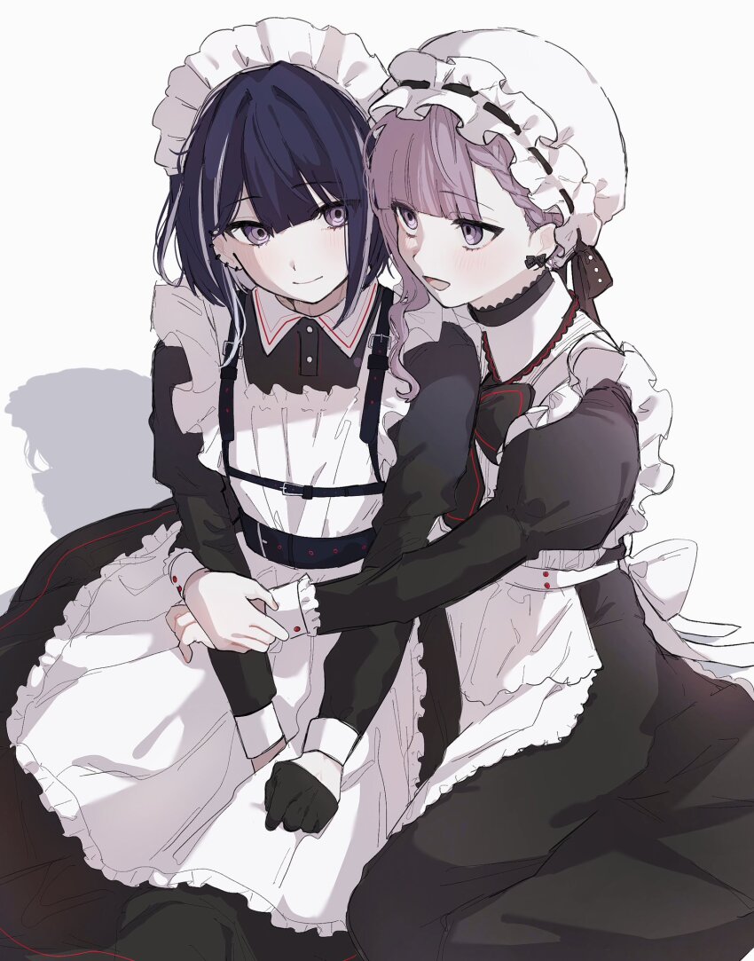 1boy, 1girl, :d, apron, black_dress, black_gloves, bow, bow_earrings