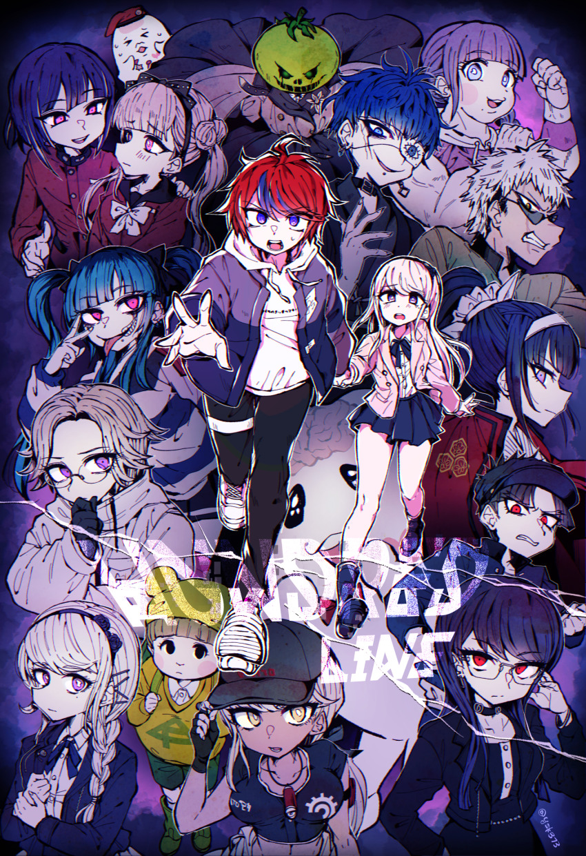 6+boys, 6+girls, amemiya_darumi, aotsuki_eito, black_eyes, black_hair, blonde_hair, blue_hair