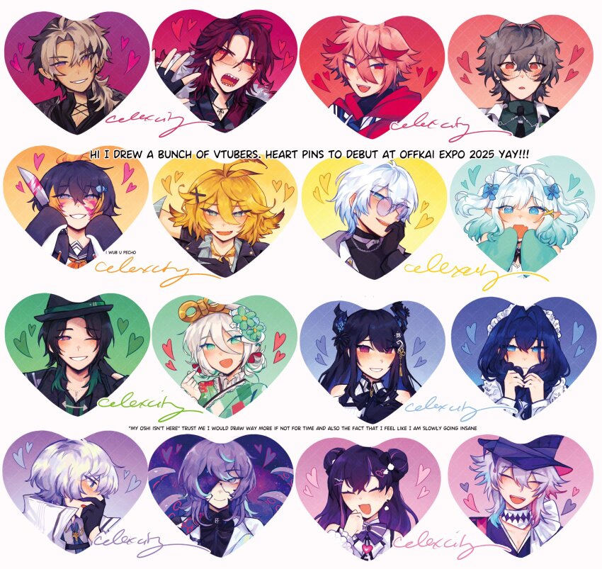 6+boys, 6+girls, :3, :d, ahoge, artist_name, asymmetrical_horns, bare_shoulders