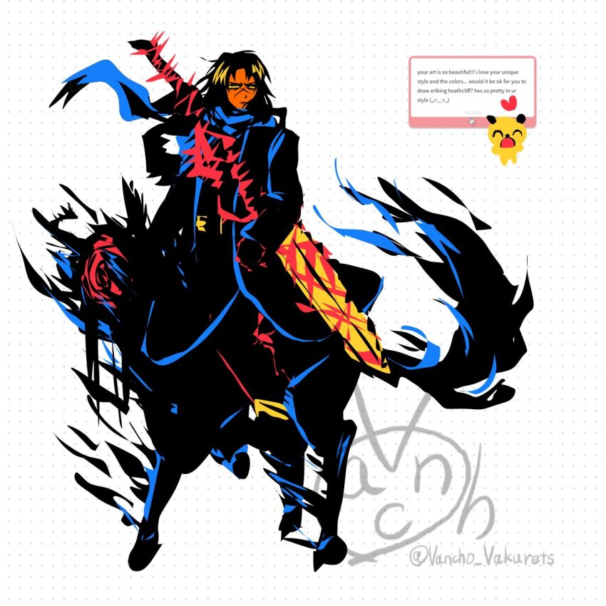 1boy, black_coat, black_hair, black_pants, closed_mouth, coat, colored_sclera, dark-skinned_male