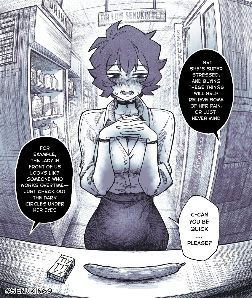 1girl, absurdres, artist_name, averting_eyes, blush, bottle, breasts, choker