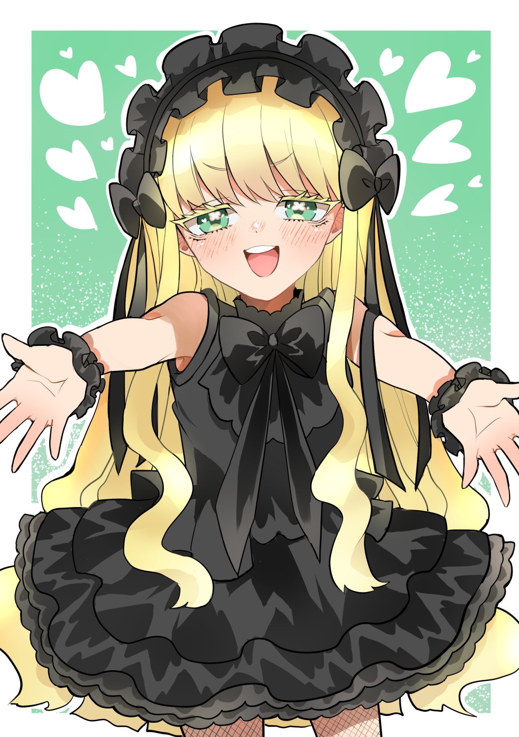 1girl, black_dress, black_headband, black_ribbon, blonde_hair, blush, chacha_kamimaru, dei_matsuri