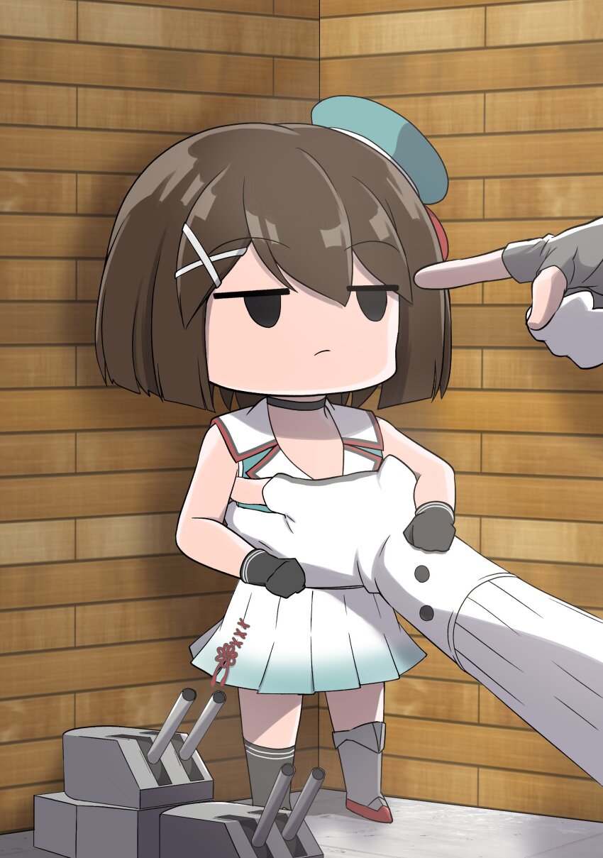 2girls, absurdres, aqua_hat, atlanta_(kancolle), beret, black_choker, black_gloves, brown_hair