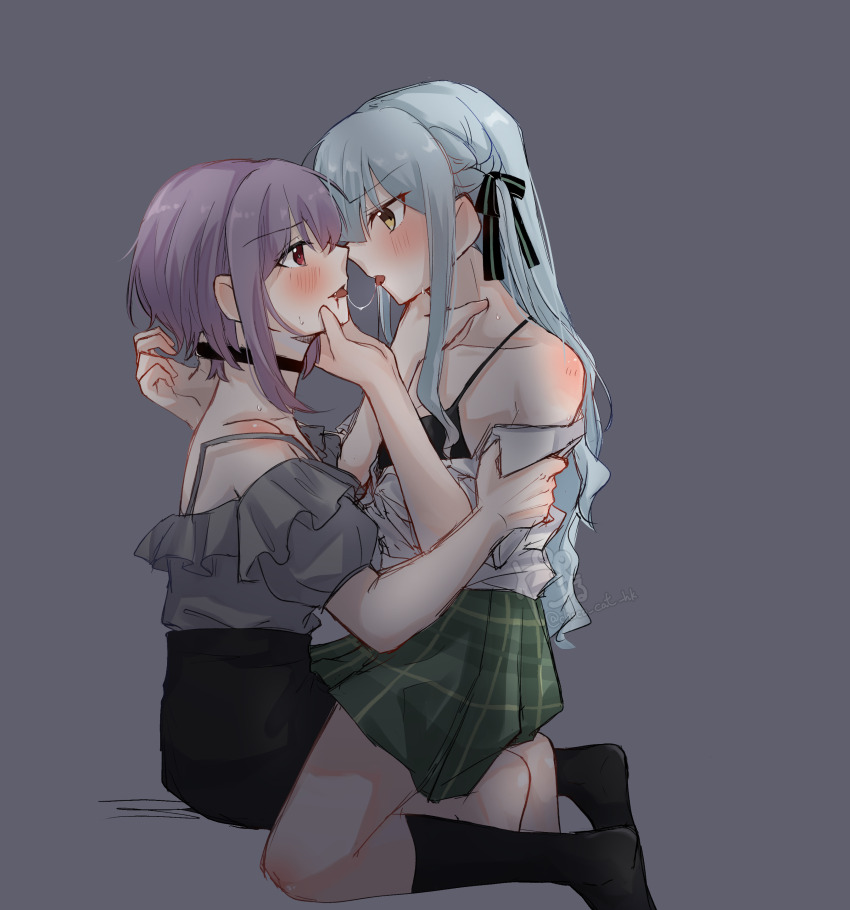 2girls, absurdres, after_kiss, bang_dream!, bang_dream!_it's_mygo!!!!!, black_bra, black_choker, black_ribbon