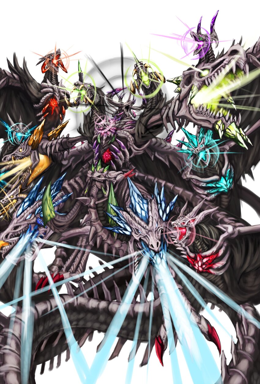 absurdres, dragon, duel_monster, highres, horns, mementoal_tecuhtlica_combined_creation, monster, multiple_heads