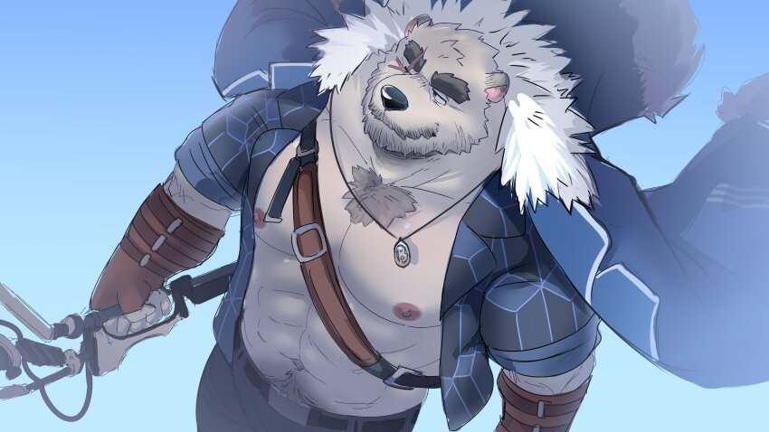 1boy, abs, absurdres, animal_ears, another_eidos-r, bara, bear_boy, bear_ears