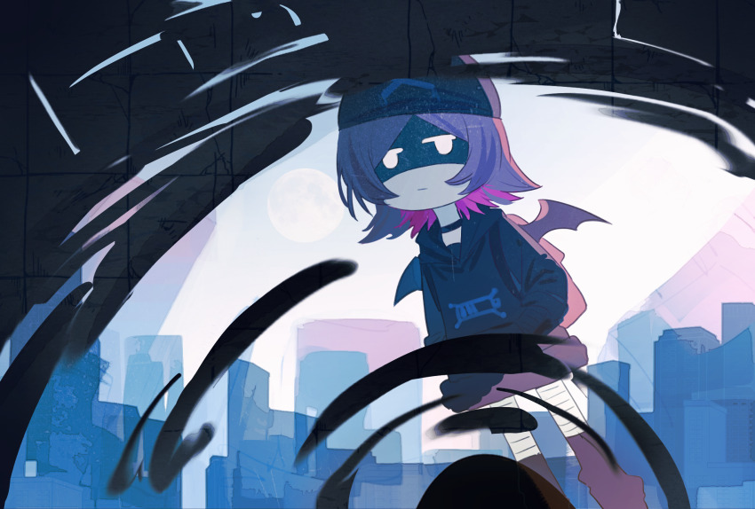 1girl, android, asymmetrical_eyelashes, beanie, black_hat, black_jacket, closed_mouth, hat