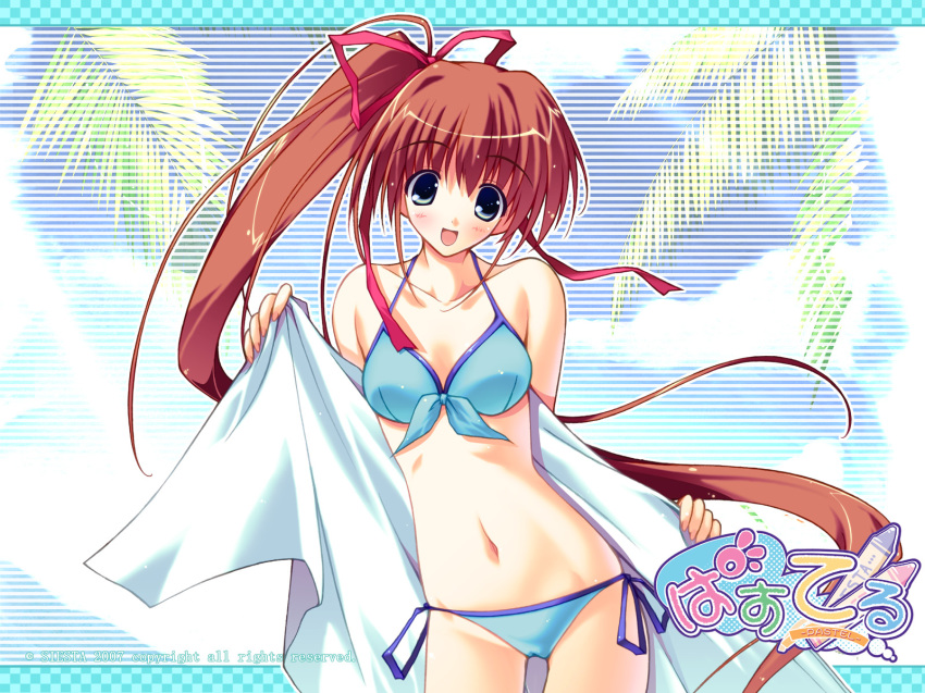 1girl, amane_soh, bikini, female_focus, hair_ribbon, highres, long_hair, momose_mio