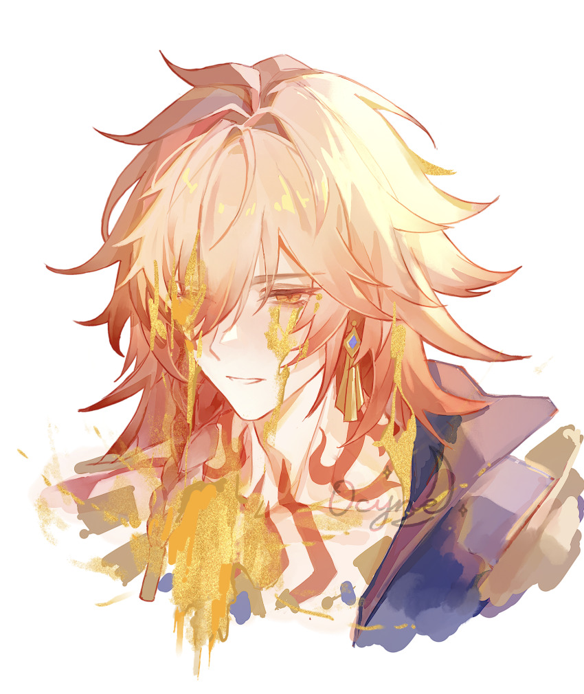 1boy, absurdres, artist_name, black_coat, blonde_hair, blood, blood_on_face, braid